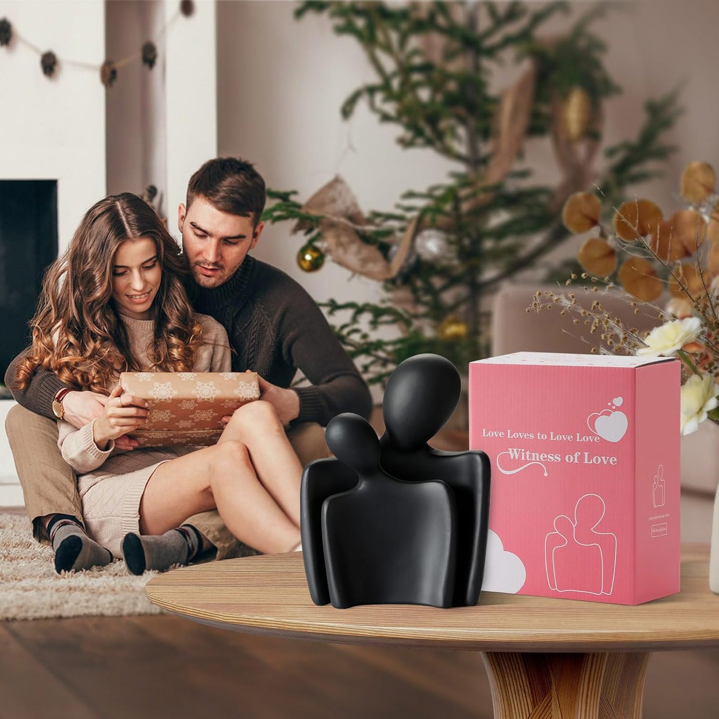 Love Couple Statue-8 Inch, Suitable for Home Modern Art Decor Sculpture Placed in TV Stand, Living Room, Bookshelf, Bedroom for Valentine's Day, Wedding, Anniversary (Black)