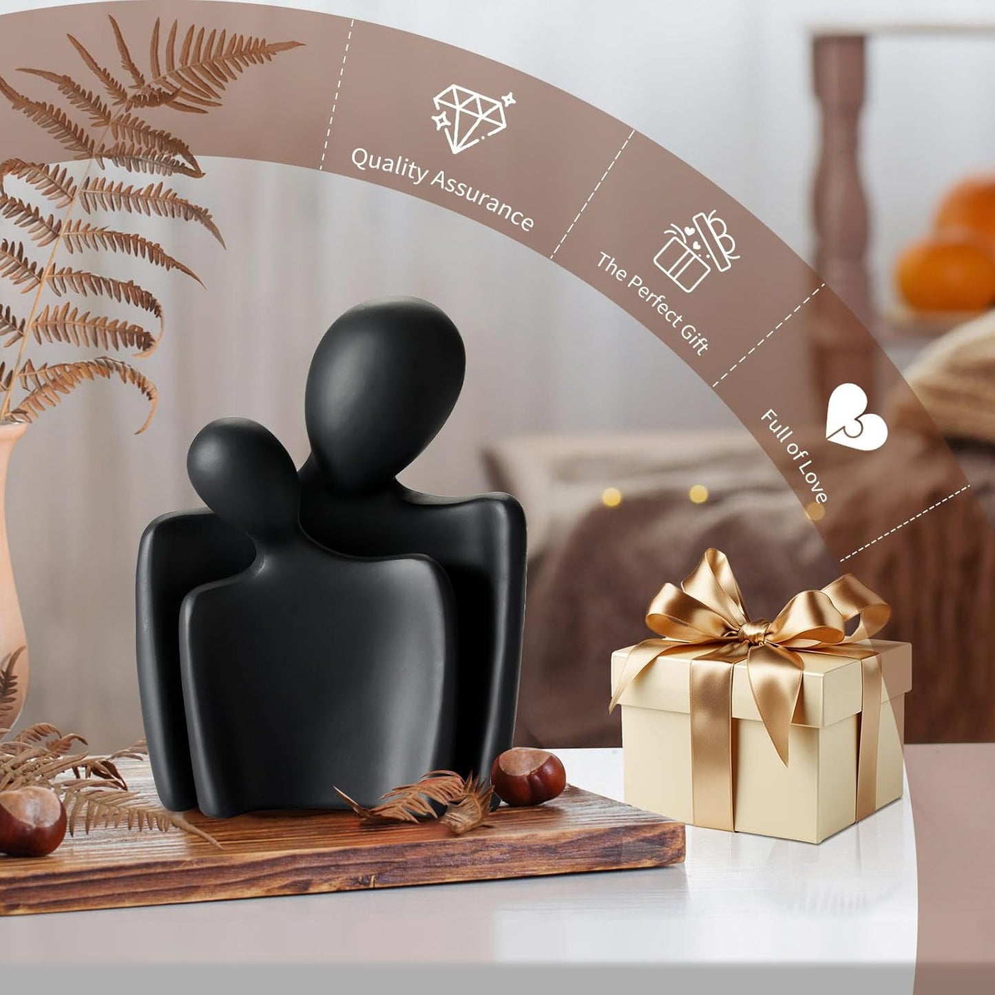 Love Couple Statue-8 Inch, Suitable for Home Modern Art Decor Sculpture Placed in TV Stand, Living Room, Bookshelf, Bedroom for Valentine's Day, Wedding, Anniversary (Black)